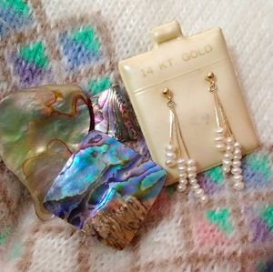 🌙Vintage 14K Gold & Pearl Dangle Earrings